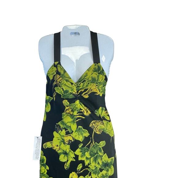 New TOPSHOP Green Black Floral Print Cami Maxi Dress Ribbon Cross Back Women’s 2 - Picture 3 of 13